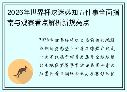 2026年世界杯球迷必知五件事全面指南与观赛看点解析新规亮点